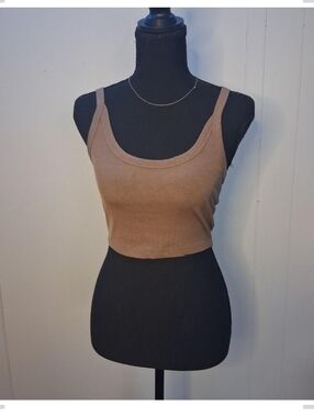 SHEIN Ribbed Cropped Tank Top - Tan